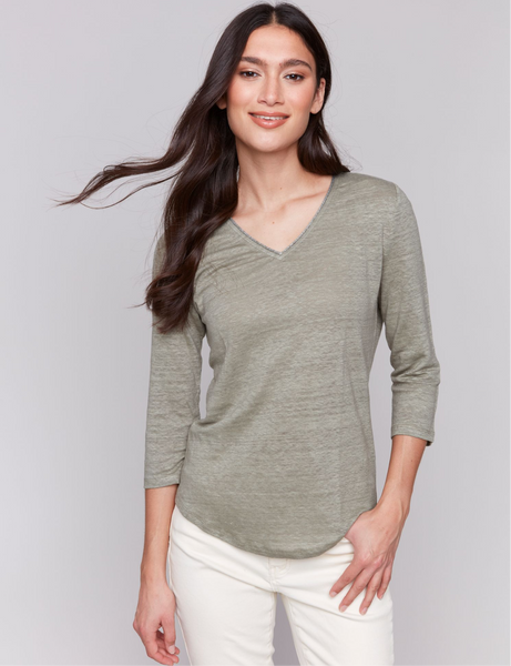 Charlie B 3/4 Sleeve V Neck