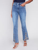 Charlie B Embroidered Slit Pant