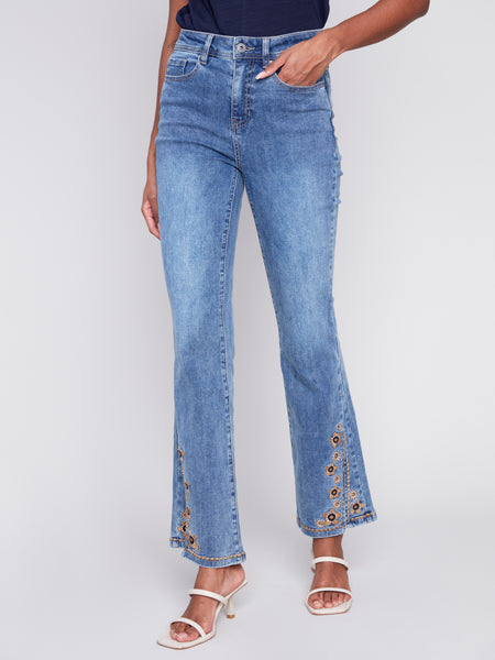 Charlie B Embroidered Slit Pant