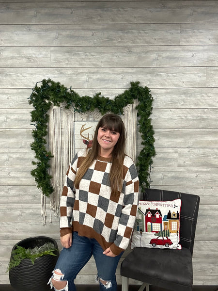 Checkered Crew Neck Sweater