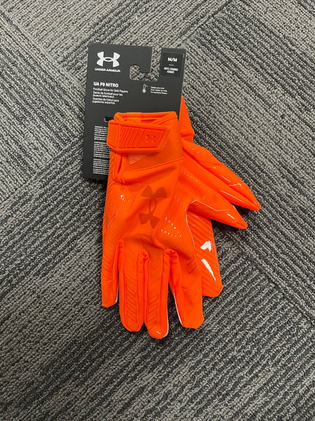 UA Orange Football Gloves
