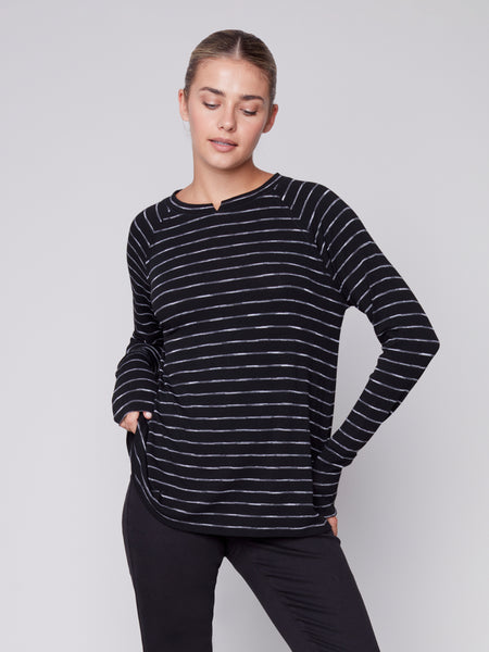 Charlie B Black Swing Top Stripes