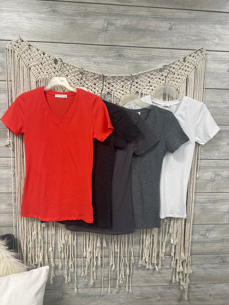 Short Sleeve Cotton Fitted V Neck T