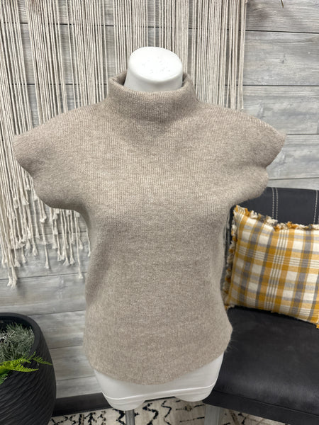 Mock Neck Drop Shoulder Taupe