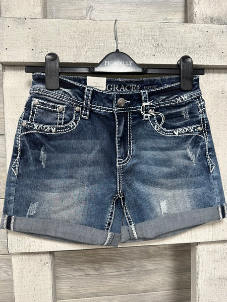Grace In LA White Stitching Shorts