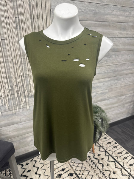 Olive Distressed Tank