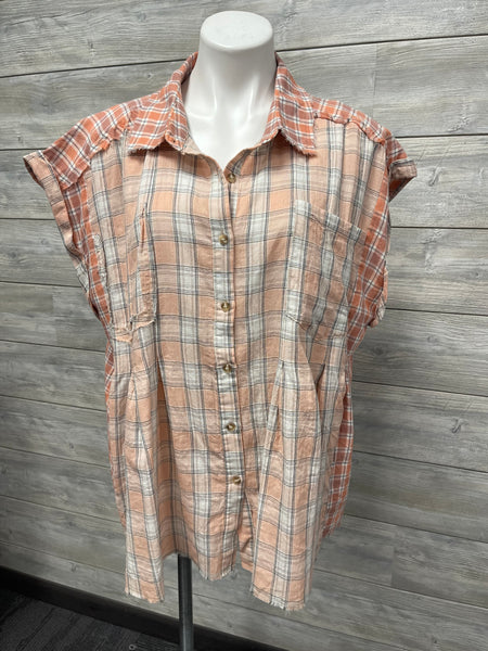Coral Plaid Button Down
