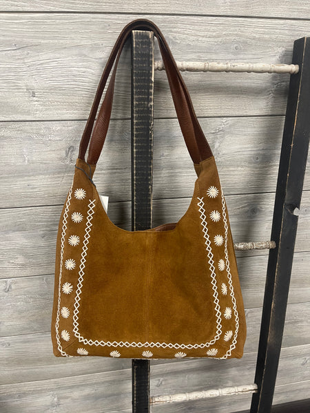 Phoebe Embroidered Suede Tote