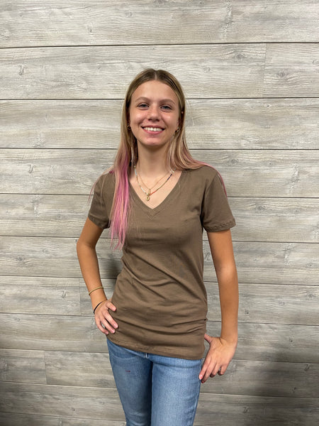 Ash Mocha Basic V Neck